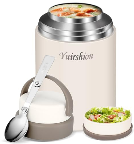Yuirshion Recipiente térmico para alimentos 800 ml, Termo Comida Caliente para llevar, Térmico para Alimentos Acero Inoxidable con Cuchara Plegable, recipiente para guardar sopas y purés