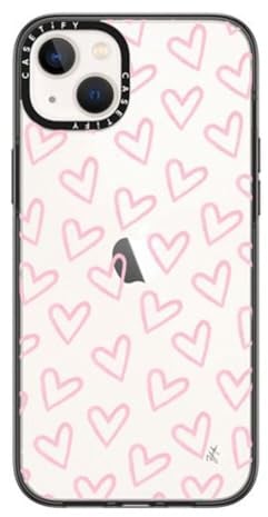 CASETiFY Kompakte Schutzhülle für iPhone 14 Plus, leicht, 1,22 m, 2 x Fallschutz in Militärqualität, Herzen/Hellrosa, dünn (transparent), transparent