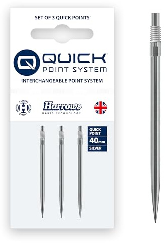 Harrows Quick Point Steeltip Dartspitzen | Ersatz-Dartspitzen in Schwarz & Silber | 26mm, 30mm, 35mm, 40mm & 42mm | Kompatibel mit QP System