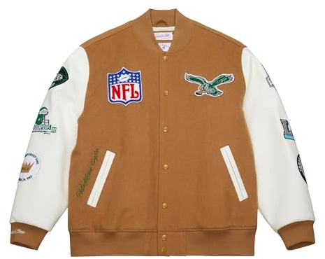 Mitchell & Ness NFL Dusted Collection Varsity College-Jack - Philadelphia Eagles, L, Knopfleiste, Frühling, Herbst, Winter