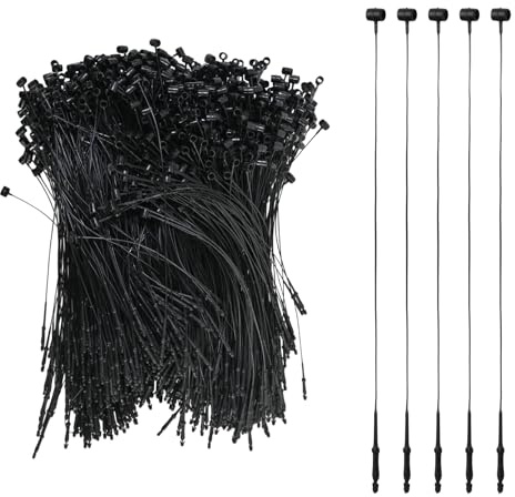 FooYee 1000 Filo Etichette Plastica 12,5 cm Nero Sicurezza Vestiti Prezzo Tag Hanger PP Etichette