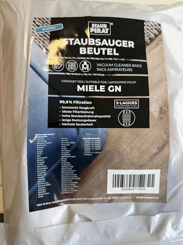 Staubpirat Lot de 10 sacs d'aspirateur compatibles avec les aspirateurs Miele GN série S2 S4 S5 S6 S8, Complete C2/C3, Classic C1
