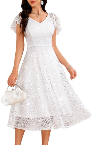 AOCZZ Pailletten Abendkleider Elegant für Hochzeit Midi Cocktailkleid Sommer Damen Kleider für Party Konfirmation