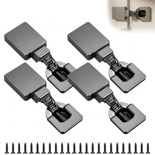 LOLANIUT 4 Piezas Bisagras para Puertas de Cocina, Bisagras Puertas Cocina y Bisagras Armario, Bisagra Oculta Amortiguada 180°, Recta de Superposición Total, Cazoleta 35 mm