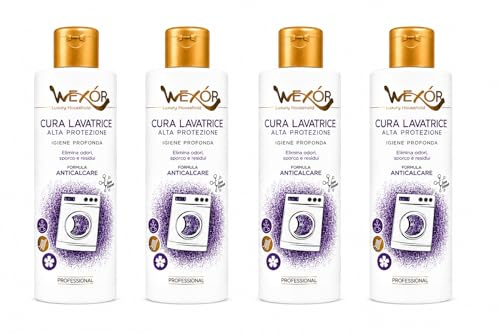 Cura Lavatrice Alta Protezione Wexór – Detergente Anticalcare per Lavatrice, Igiene Profonda, Elimina Odori e Residui - 4 Unita da 235ml