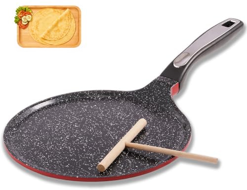 Poêle à Crêpes Ø24cm, Crepiere Induction Revêtement en Céramique Allemand | Poele a Crepe Induction Antiadhésive Sans PFOA, Poele à Crepe avec Répartiteur de Pâte, Compatible Tous Feux