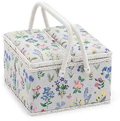 Hobby Gift Exclusive Große Aufbewahrungsbox für Näharbeiten mit zwei Deckeln, 25 x 25 x 17 cm, Frühlingsgarten