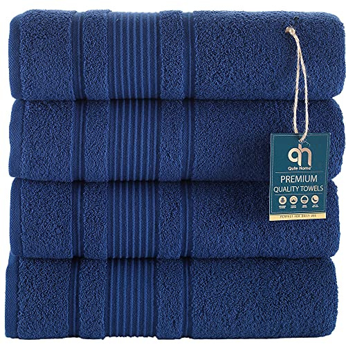 Qute Home 4-teiliges Badetuch-Set, 100% türkische Baumwolle, Premium-Qualität, Handtücher für Badezimmer, perfekt für den täglichen Gebrauch, Set beinhaltet 4 Badetücher (Marineblau)
