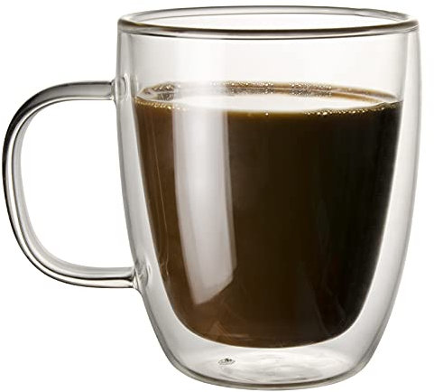 340ml Latte Glas Kaffeetasse Glas Doppelwandige Gläser Kaffee Glas Isoliert hitzebeständig für Tee, Kaffee, Latte, Espresso, Eistee, Geschirrspüler und Mikrowellengeeignet, 1 Stück (Rund)