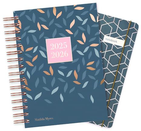 Matilda Myres 2025-26 A5 Tageskalender mit Notizbuch - Roségold Geschenkpaket - JULI bis JULI - Grau