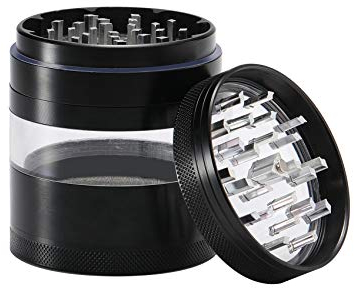 Dcou Aluminium Gewürze rmühle mit Pollensammler, Mehrfachkammern und magnetischen Deckel 4-teilig 2,5 - Zoll (Helles Schwarz)