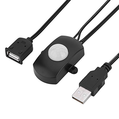 Richer-R Capteur PIR Interrupteur LED, Automatique DC 5-24V 4A Infrarouge Commutateur PIR Détecteur de Mouvements avec Interface USB pour Les couloirs, Les salles de Bain, Les sous-sols(Noir)