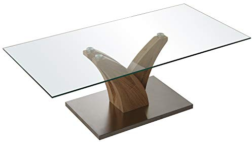 DRW Rechteckiger Couchtisch aus Metall und Glas, Holz-Finish und transparent, 120 x 60 x 40 cm, Farbe