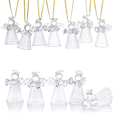 Gift for Mom Glass Angel Ornament - 12-Pcs/Set Mini Christmas Figurine Decor, Standing Design with Hollow Bottom, Small Traditional Winter Holiday Festive Decoration