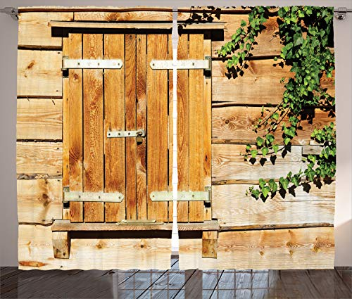 ABAKUHAUS Rustikal Rustikaler Vorhang, Land Fensterläden, Wohnzimmer Universalband Gardinen mit Schlaufen und Haken, 280 x 260 cm, Beige Grün