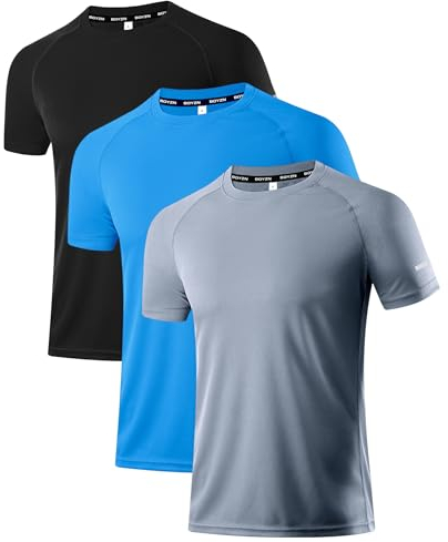 Holure Men's Sportswear Breathable T-Shirts Quick-Drying Short-Sleeve Shirts Black/Grey/Blue 2XL