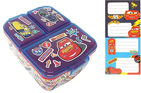Theonoi Fiambrera para niños, sandwichera, fiambrera para niños, fiambrera con compartimentos, sin BPA, con pegatina para el nombre (Cars)