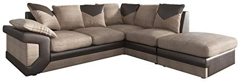 Amazing Sofas NEW LARGE DINO CORNER SOFA JUMBO CORD GREY BLACK OR BEIGE BROWN LEFT OR RIGHT (Beige right). Fire resistant as per British Standards, foam filled seats for comfort.
