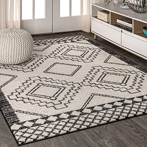 JONATHAN Y Amir Marokkaner Beni Souk Area Rugs, Polypropylene, 240 X 300 cm, Cream/Black
