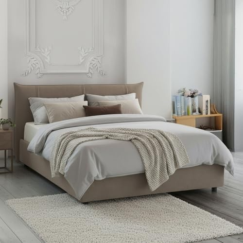 Talamo Italia - Ilenia Doppelbett, Bettkasten mit Stoffbezug, 100 % Made in Italy, Öffnung vorne, inklusive Matratze 160 x 200 cm, Taupe