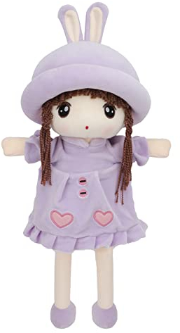 FakeFace Stoffpuppe babypuppe Püppchen mit Haar Baby Kinder Mädchen Deko Weiche Baby Puppe Doll Kuschelpuppe Taufgeschenk Plüschtier Gefüllte Puppen Mädchen Plüsch Spielzeug 50cm (Puppe-B-Violett)