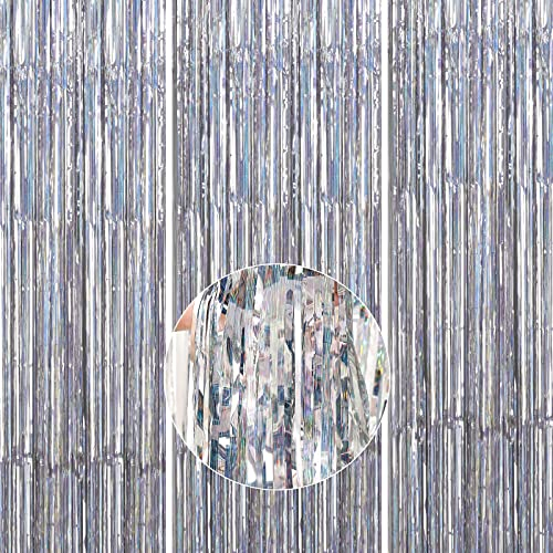 PartyWoo 3 Stück Lametta Vorhang, Deko, Hintergrund, Foil Fringe Curtains, Partydeko für Geburtstag, Hochzeit, Party, Baby Shower, JGA (Silber, 1x2m)