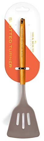 Silk Route Home Acacia Wood & Grey Silicone Slotted Turner Kitchen Utensil
