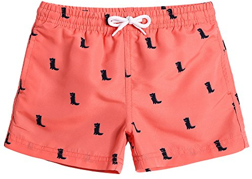 MaaMgic Kleine Jungen Badeshorts Schnelltrocknend Boardshorts mit Mesh-Futter Taschen und Verstellbarem Tunnelzug MEHRWEG, Dinosaurier Orange, 3 Jahre