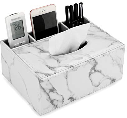 BSTKEY Taschentuchbox rechteckig Kunstleder Taschentuchbox mit Fernbedienung (Marmor Weiß)