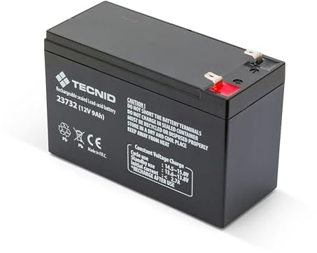 VeLamp 23732 Batterie rechargeable au plomb, connexions Faston, 12V 9Ah. Idéal pour les lumières de secours, les systèmes de vidéosurveillance, les alimentations sans coupure, les loisirs, Noir