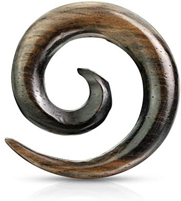 beyoutifulthings Dehn-Spirale Ebenholz gestreift Dehnstab Dehnanhänger Dehnungs-Schnecke Dehnungs-Sichel Ohr-Piercing Ohr-Schmuck 4mm