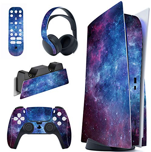 PlayVital Autocollant Skin pour ps5 Manette,Sticker pour ps5 Console Disc Edition & Station de Charge & Casque & Télécommande-Ciel Magique