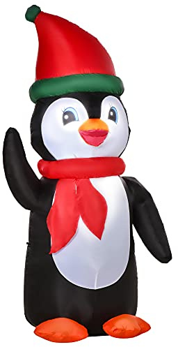 HOMCOM 155cm Aufblasbarer Weihnachtspinguin Weihnachtsdeko mit 3 Eingebauten Lichtern, Aufblasbare Weihnachtsdekoration für Innen Außen Garten Party Hof