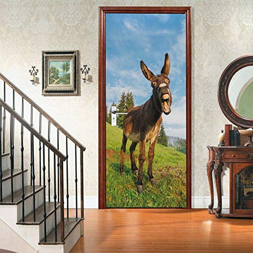 Türtapete Selbstklebend TürPoster 3D Türbild - Esel - Türfolie Fototapete PREMIUM PVC Wasserfest Türaufkleber Wandtattoo Für Schlafzimmer Wohnzimmer Tür Dekoration Stickers 80 x 200 cm