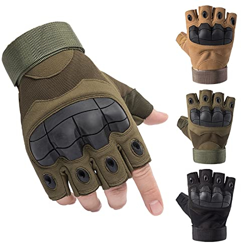 Swygoo Taktische Halbfinger Handschuhe, Paintball-Airsoft-Fingerlos Handschuhe, Airsoft Militär Handschuhe für Motorrad Jagd Radfahren Schießen Wandern Camping Armee Trainingshandschuhe MTB (L, Grün)