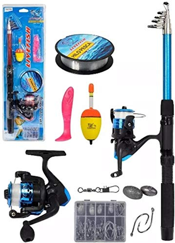 Caña de Pescar 270cm con Carrete y Accesorios Telescópica Conjunto de Pesca Ideal Señuelo Hilo Bolla Plomos Anzuelos 0515 Combo de Pesca