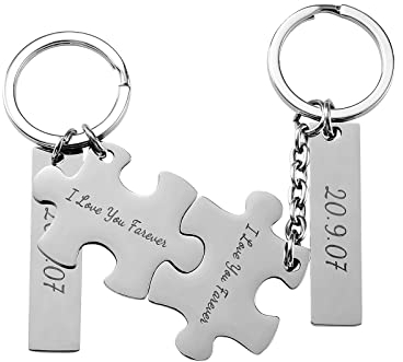 2 pièces en acier inoxydable Couples Puzzle porte-clés personnalisé gravé nom Date Spotify porte-clés cadeaux personnalisés pour Couple anniversaire Saint Valentin