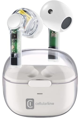 cellularline | FINE Trasparente | Auricolari Bluetooth TWS Wireless In-Ear a Capsula con Custodia di Ricarica - Play time di 3,5 ore - Ricarica 4 volte - Controlli touch e Auto Pairing