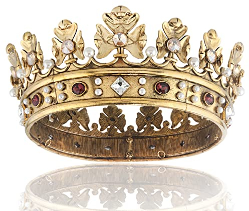 Barock Königskrone Herren Metall Prinz Haarkrone Vollkreis Geburtstag Party Haarschmuck für Cosplay Prom Quinceanera, Large Size 7.28 Diameter, Legierung, Strasssteine