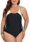 Veranohub Damen Sport Einteiliger Badeanzug Racerback Badeanzug Body Shaping Bademode(Schwarz/Grün/Weiß,EU40)
