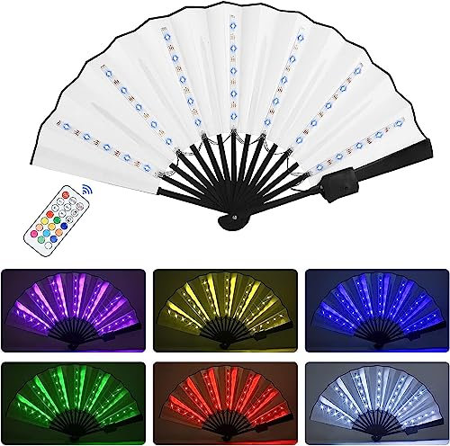 Glowing Hand Fan, Folding Fan Handheld Chinese Fan with Remote Control, Stage Show Dancing Rave Fan Club Party Light up Hand Fan for Men Women