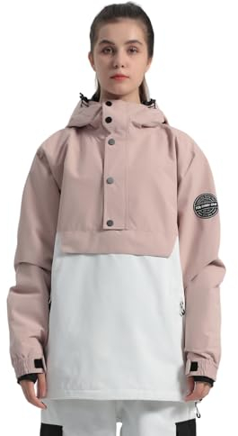 BSASB Snowboardjacke für Damen, Skimäntel, Winter, warm, wasserdicht, winddicht, für Damen, Skifahren, Snowboarden, Sport, Outdoor, rosa / weiß, L