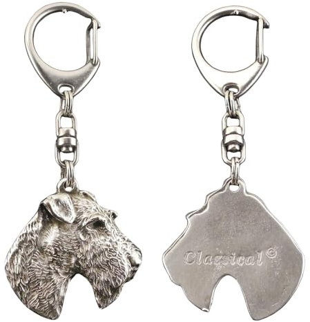 Art-Dog Niedlicher Hundeschlüsselanhänger - Exklusive Kollektion Fox Terrier - Foxterrier Schlüsselanhänger Hund - Versilberte Keyring mit 2,5 cm Schloss - 4,3x3,9x8,6cm