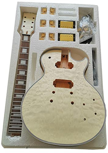 Fachmann E-Gitarren-Bausatz DIY-E-Gitarren-Kit Flame Maple Furnier Mahagoni Okoume Korpus Hals Griffbrett Bauen Sie eine komplette Gitarre Selbstbau Gitarrenkit