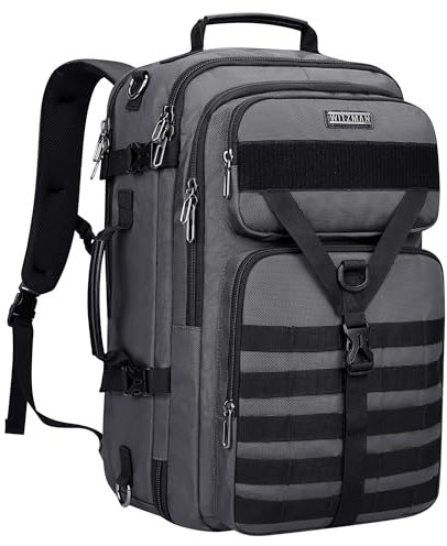 WITZMAN Reiserucksack Herren Groß 45L Nylon Reisetasche Rucksack 3 In 1 Tasche Fit 17 Zoll Laptop Rucksack für Reise Weekender Trip（B688 Silbergrau）