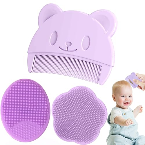 3 Pcs Baby Brush, Baby Hair Brush, Silicone Baby Comb with Oval Shampoo Brush and Flower Shampoo Brush for Newborns, Infants