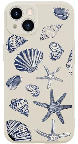 Wihytec Coque de téléphone en silicone liquide pour iPhone 12 avec coquilles de plage, coque en gel doux et mat, doublure en microfibre pour femmes