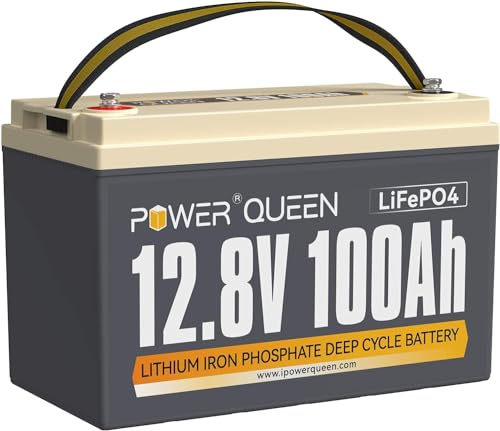 Power Queen 12,8V 100Ah LiFePO4 Lithium-Batterie, 1280Wh Akku mit 100A BMS, 4000+ Ladezyklen, perfekt als Stromquelle für 30~70lbs Schub Trollingmotor, Wohnmobile, Boot