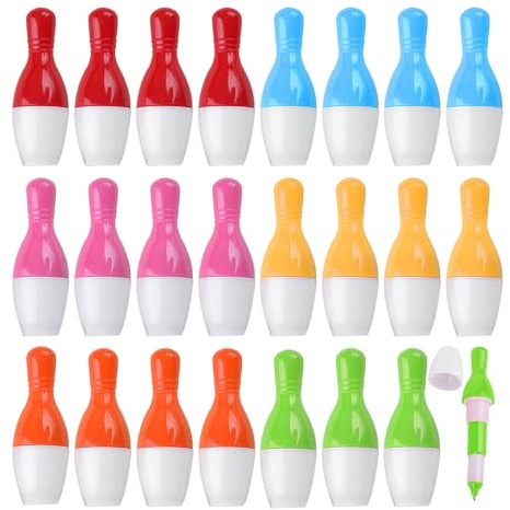 NYGGTYK 24 Kunststoff-Kugelschreiber, Bowling-Kugelschreiber, Mini-Bowling-Stifte, Einziehbare Bowling-Kugelschreiber, Kreative Bowling-Kugelschreiber, 6-Farben-Bowling-Stifte, Runde Bowling-Stifte