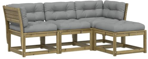 vidaXL Garten Lounge Set 4-TLG., Sofagarnitur mit Latten-Design, Gartengarnitur mit Kissen, Gartenmöbel Gartensofa Fußhocker, Kiefernholz Imprägniert